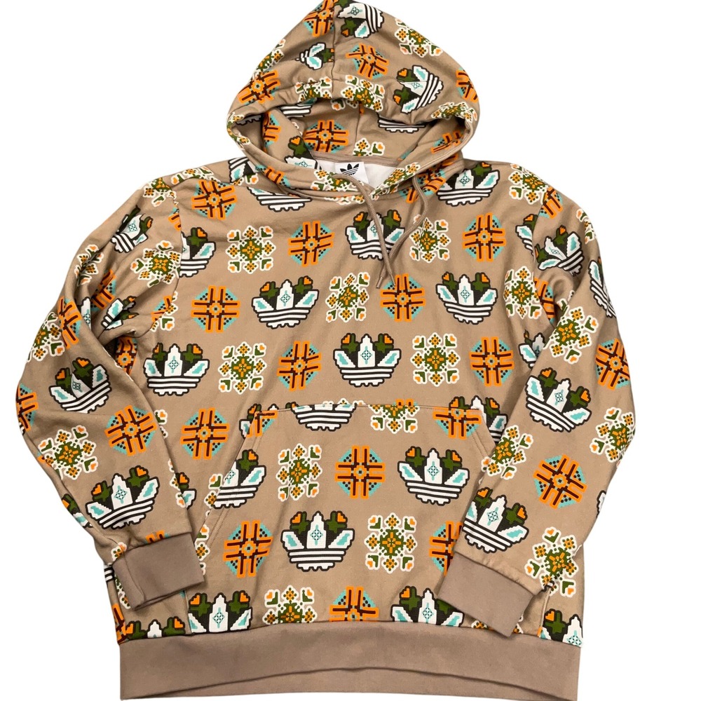 Adidas Originals Hoodie Mens XL Tan Multi Pixel Tribal Aztec Southwest Pullover